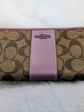 ​Coach Signature Canvas Accordion Zip Wallet - Brown/Dusty Rose - CB